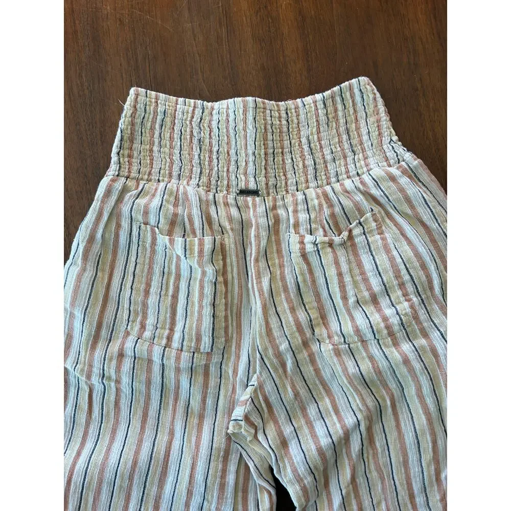 Billabong Pant Wide Leg New Waves Neutral Stripes Cotton Gauze Pockets Size Med - Picture 9 of 11